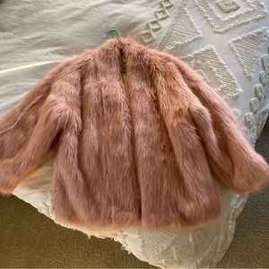 Eva Mendes Womens Jacket M/L Pink Faux Fur Coat Oversized Glam Preppy Boho Plush